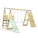PolarPlay Premium Double Swing Set with Climbing Wall and Slide