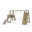 PolarPlay Premium Double Swing Set with Climbing Wall and Slide