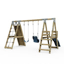 PolarPlay Premium Double Swing Set with Climbing Wall and Slide