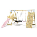 PolarPlay Premium Double Swing Set with Climbing Wall and Slide