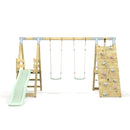 PolarPlay Premium Double Swing Set with Climbing Wall and Slide
