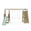 PolarPlay Premium Double Swing Set with Climbing Wall and Slide