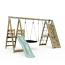 PolarPlay Premium Double Swing Set with Climbing Wall and Slide