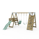 PolarPlay Premium Double Swing Set with Climbing Wall and Slide