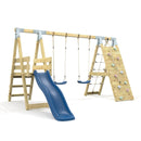 PolarPlay Premium Double Swing Set with Climbing Wall and Slide
