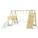 PolarPlay Premium Double Swing Set with Climbing Wall and Slide
