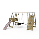PolarPlay Premium Double Swing Set with Climbing Wall and Slide