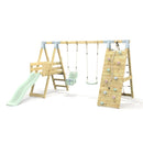 PolarPlay Premium Double Swing Set with Climbing Wall and Slide