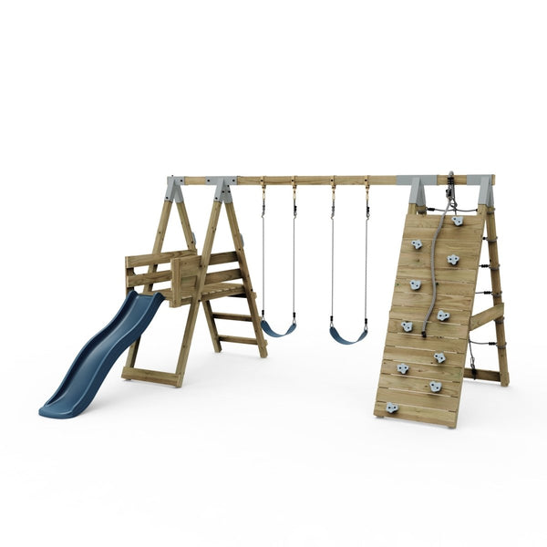 PolarPlay Premium Double Swing Set with Climbing Wall and Slide