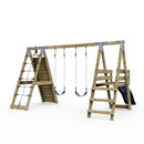 PolarPlay Premium Double Swing Set with Climbing Wall and Slide