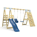 PolarPlay Premium Double Swing Set with Climbing Wall and Slide