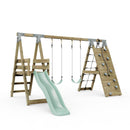 PolarPlay Premium Double Swing Set with Climbing Wall and Slide