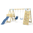 PolarPlay Premium Double Swing Set with Climbing Wall and Slide