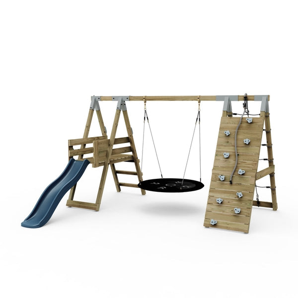 PolarPlay Premium Single Swing Set with Climbing Wall and Slide