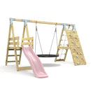 PolarPlay Premium Single Swing Set with Climbing Wall and Slide
