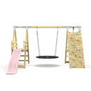 PolarPlay Premium Single Swing Set with Climbing Wall and Slide