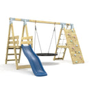 PolarPlay Premium Single Swing Set with Climbing Wall and Slide
