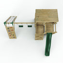 Rebo 2 Tier XL Lookout Tower Playhouse with Double Swing and Climbing Wall plus Slide