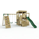 Rebo 2 Tier XL Lookout Tower Playhouse with Double Swing and Climbing Wall plus Slide