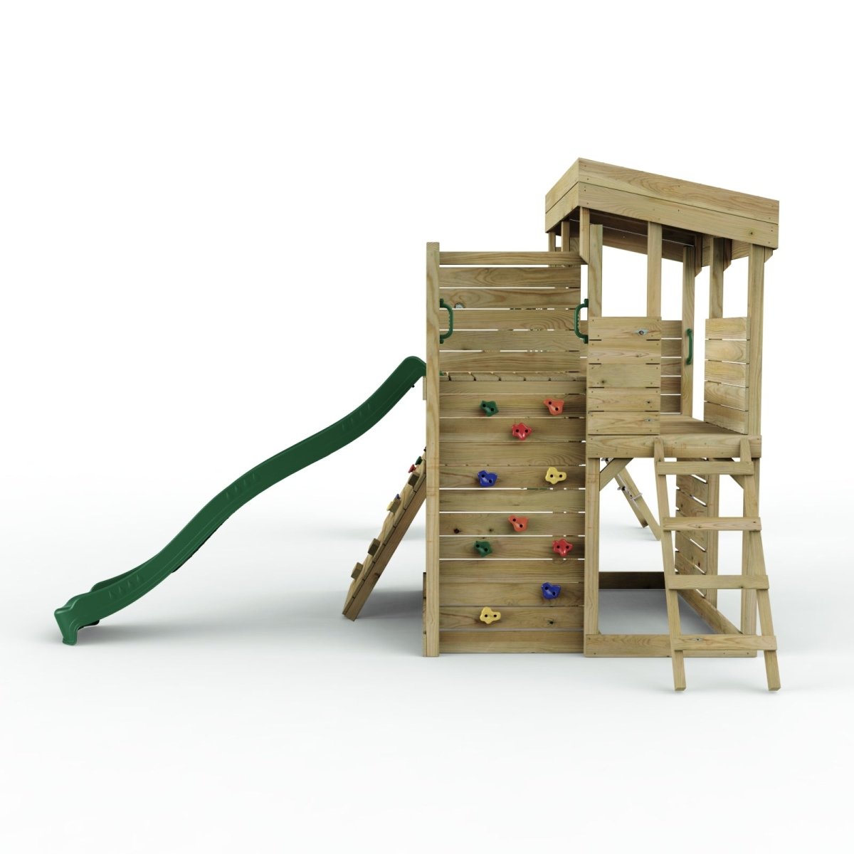 Rebo 2 Tier XL Lookout Tower Playhouse with Double Swing and Climbing Wall plus Slide