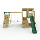 Rebo 2 Tier XL Lookout Tower Playhouse with Double Swing and Climbing Wall plus Slide