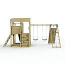 Rebo 2 Tier XL Lookout Tower Playhouse with Double Swing and Climbing Wall plus Slide