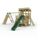 Rebo 2 Tier XL Lookout Tower Playhouse with Double Swing and Monkey Bars plus Climbing Wall and Slide