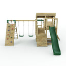 Rebo 2 Tier XL Lookout Tower Playhouse with Double Swing and Monkey Bars plus Climbing Wall and Slide