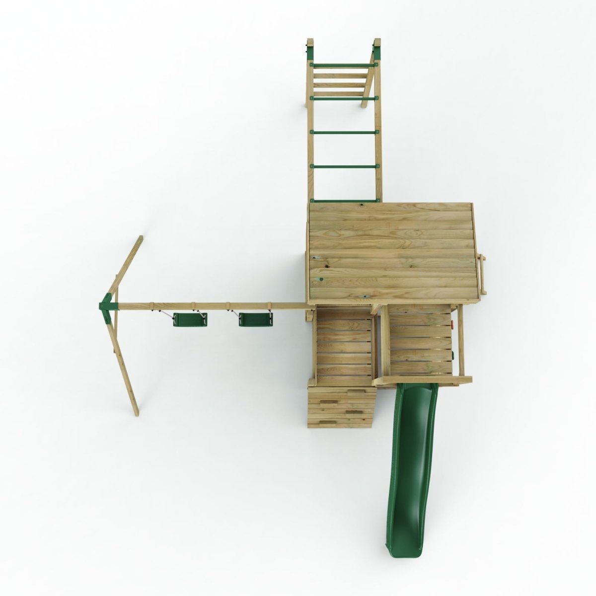 Rebo 2 Tier XL Lookout Tower Playhouse with Double Swing and Monkey Bars plus Slide
