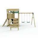 Rebo 2 Tier XL Lookout Tower Playhouse with Double Swing and Monkey Bars plus Slide