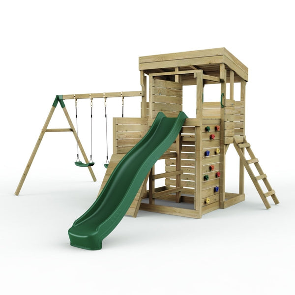 Rebo 2 Tier XL Lookout Tower Playhouse with Double Swing and Slide