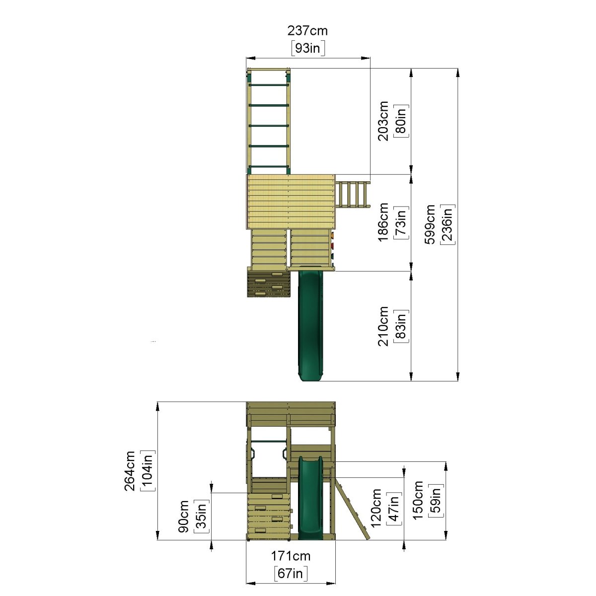 Rebo 2 Tier XL Lookout Tower Playhouse with Monkey Bars and Slide