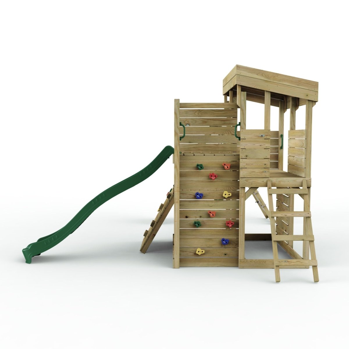 Rebo 2 Tier XL Lookout Tower Playhouse with Single Swing and Climbing Wall plus Slide