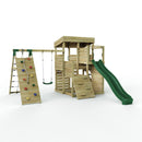 Rebo 2 Tier XL Lookout Tower Playhouse with Single Swing and Climbing Wall plus Slide