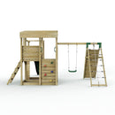 Rebo 2 Tier XL Lookout Tower Playhouse with Single Swing and Climbing Wall plus Slide