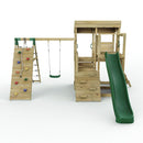 Rebo 2 Tier XL Lookout Tower Playhouse with Single Swing and Climbing Wall plus Slide