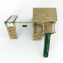 Rebo 2 Tier XL Lookout Tower Playhouse with Single Swing and Climbing Wall plus Slide