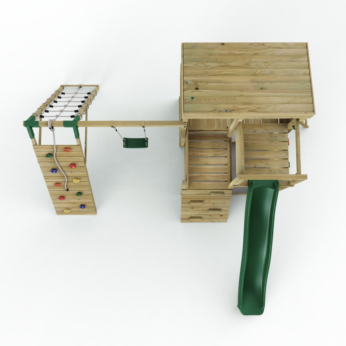 Rebo 2 Tier XL Lookout Tower Playhouse with Single Swing and Climbing Wall plus Slide