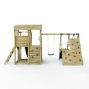 Rebo 2 Tier XL Lookout Tower Playhouse with Single Swing and Climbing Wall plus Slides