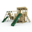 Rebo 2 Tier XL Lookout Tower Playhouse with Single Swing and Climbing Wall plus Slides