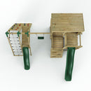 Rebo 2 Tier XL Lookout Tower Playhouse with Single Swing and Climbing Wall plus Slides