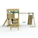 Rebo 2 Tier XL Lookout Tower Playhouse with Single Swing and Monkey Bars plus Climbing Wall and Slide