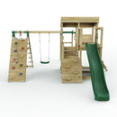 Rebo 2 Tier XL Lookout Tower Playhouse with Single Swing and Monkey Bars plus Climbing Wall and Slide