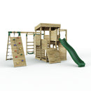 Rebo 2 Tier XL Lookout Tower Playhouse with Single Swing and Monkey Bars plus Climbing Wall and Slide