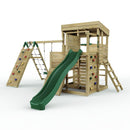 Rebo 2 Tier XL Lookout Tower Playhouse with Single Swing and Monkey Bars plus Climbing Wall and Slide