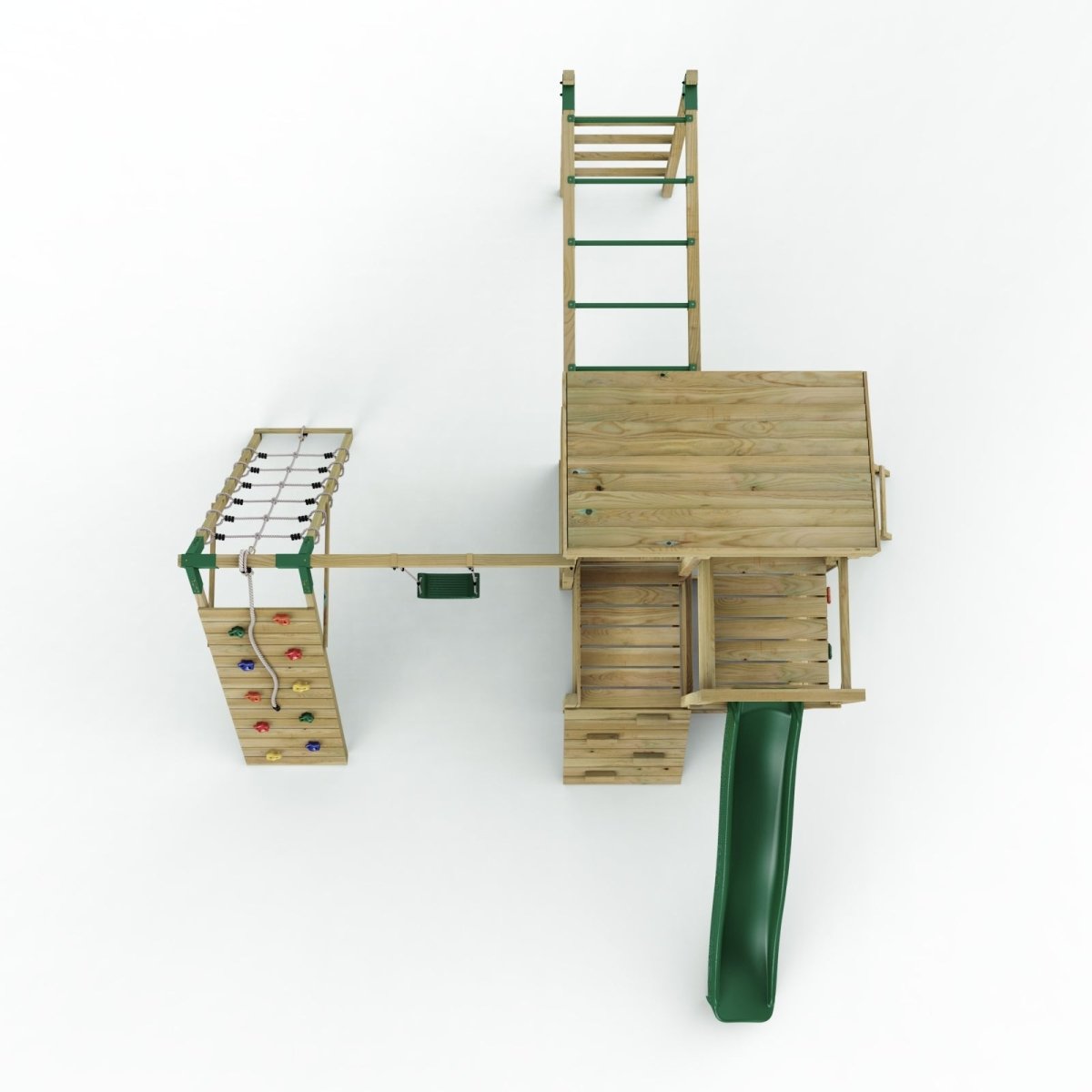 Rebo 2 Tier XL Lookout Tower Playhouse with Single Swing and Monkey Bars plus Climbing Wall and Slide