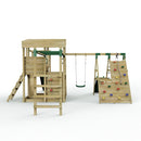 Rebo 2 Tier XL Lookout Tower Playhouse with Single Swing and Monkey Bars plus Climbing Wall and Slides