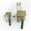 Rebo 2 Tier XL Lookout Tower Playhouse with Single Swing and Monkey Bars plus Climbing Wall and Slides