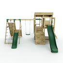 Rebo 2 Tier XL Lookout Tower Playhouse with Single Swing and Monkey Bars plus Climbing Wall and Slides