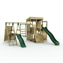 Rebo 2 Tier XL Lookout Tower Playhouse with Single Swing and Monkey Bars plus Climbing Wall and Slides